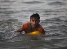 Rohingya desperate to flee Myanmar are turning to swimming